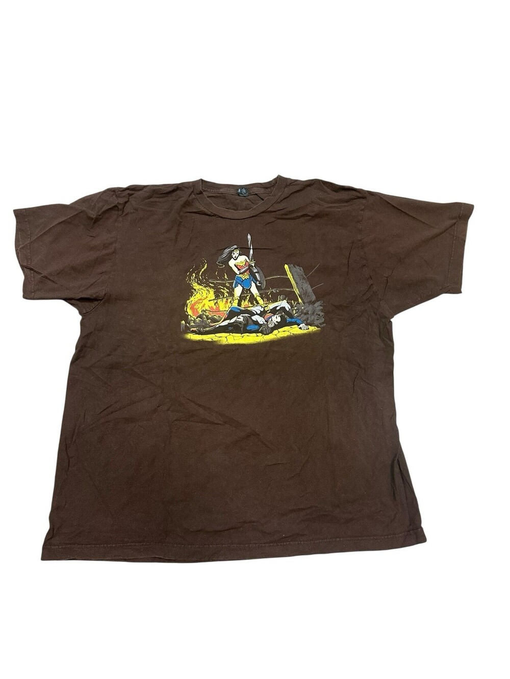 Wonder Woman Graphic Brown T-Shirt Mens Size L Cotton Casual Tee